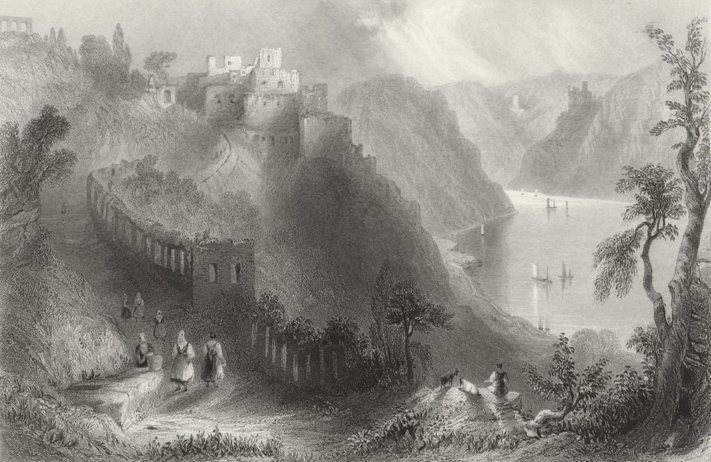 RHEINFELS. above St Goar, Rhine. Wright-Bartlett 1840 old antique print